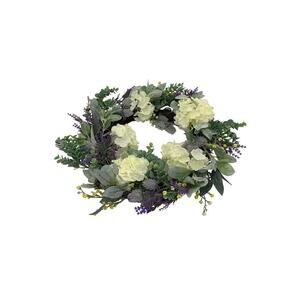 Barbara King 22" Faux Hydrangea and Lavender Spring Wreath White